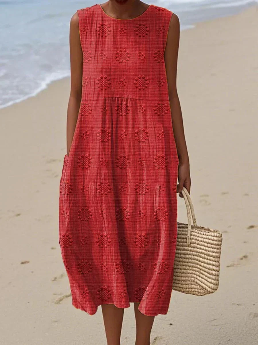 Floral Textured Sleeveless Pocket Midi Dress 5