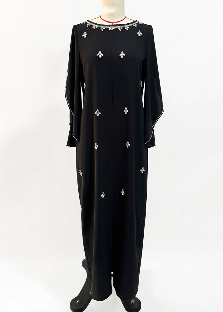 Beaded Trim Round Neck Butterfly Sleeve Kaftan Maxi Gown - View 5