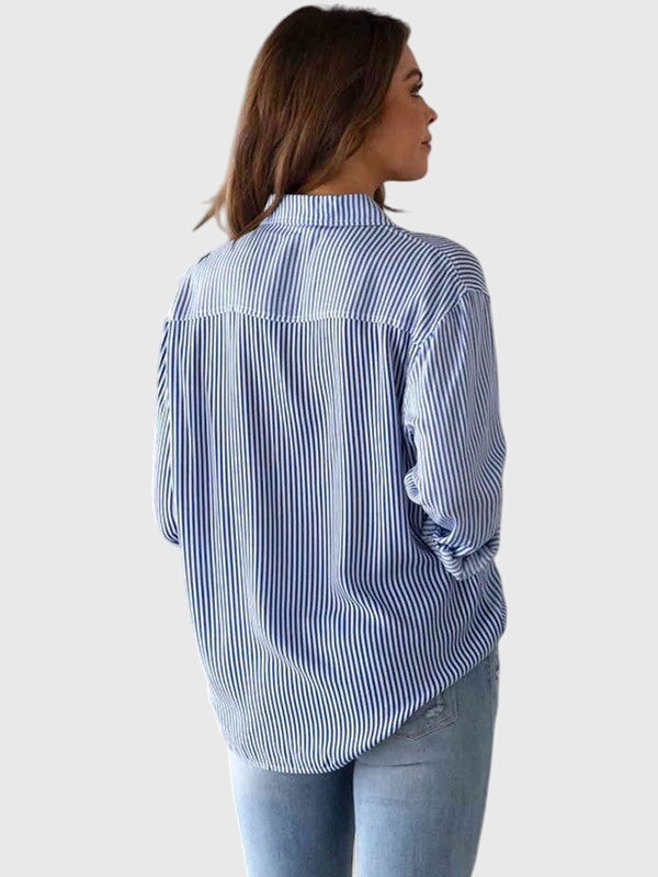 Striped Collared Three Quarter Sleeve Button Front Shirt 8