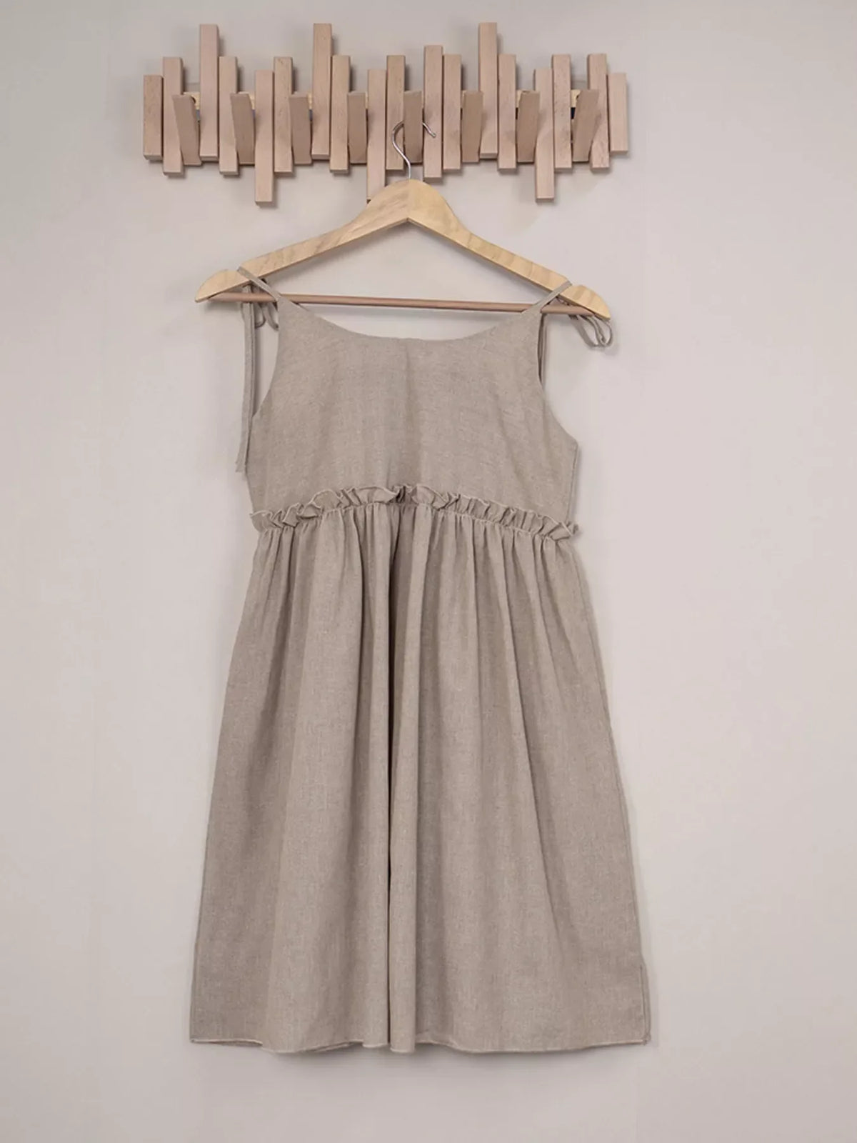 Tie Strap Scoop Neck Ruffle Waist Linen Look Mini Dress 16