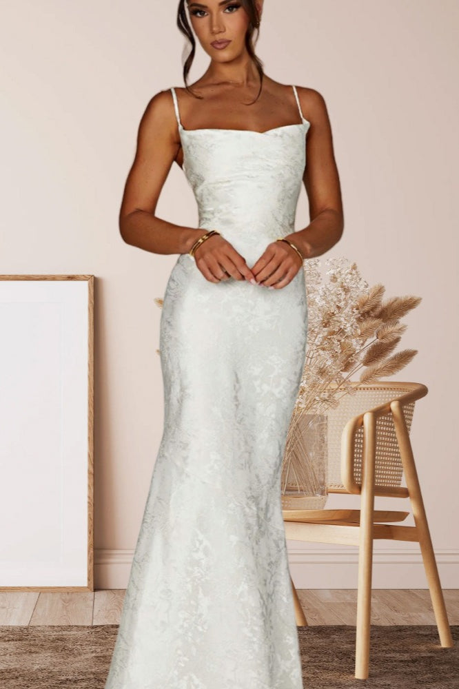 Jacquard Square Neck Backless Mermaid Maxi Dress - View 11