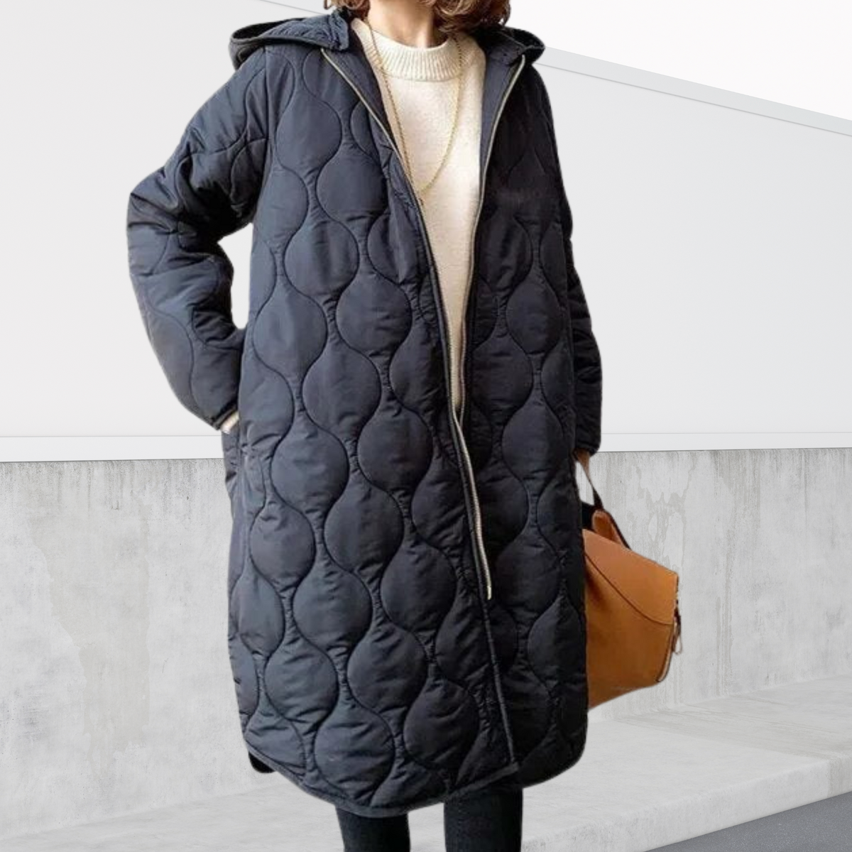 Hooded Zip Front Quilted Longline Coat