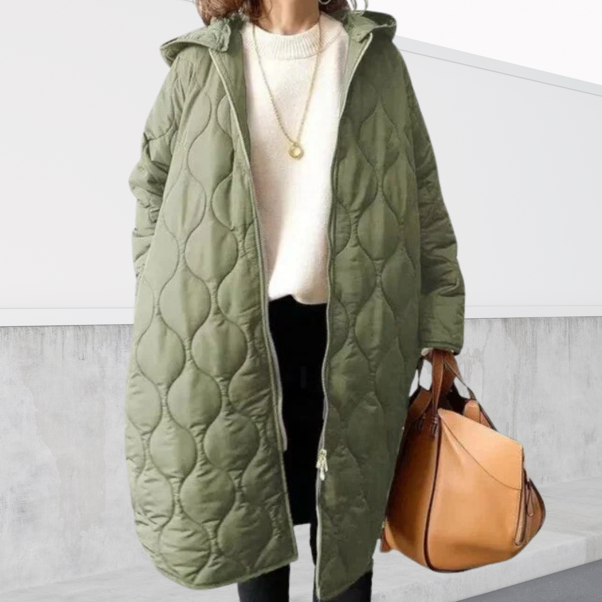 Hooded Zip Front Quilted Longline Coat 4