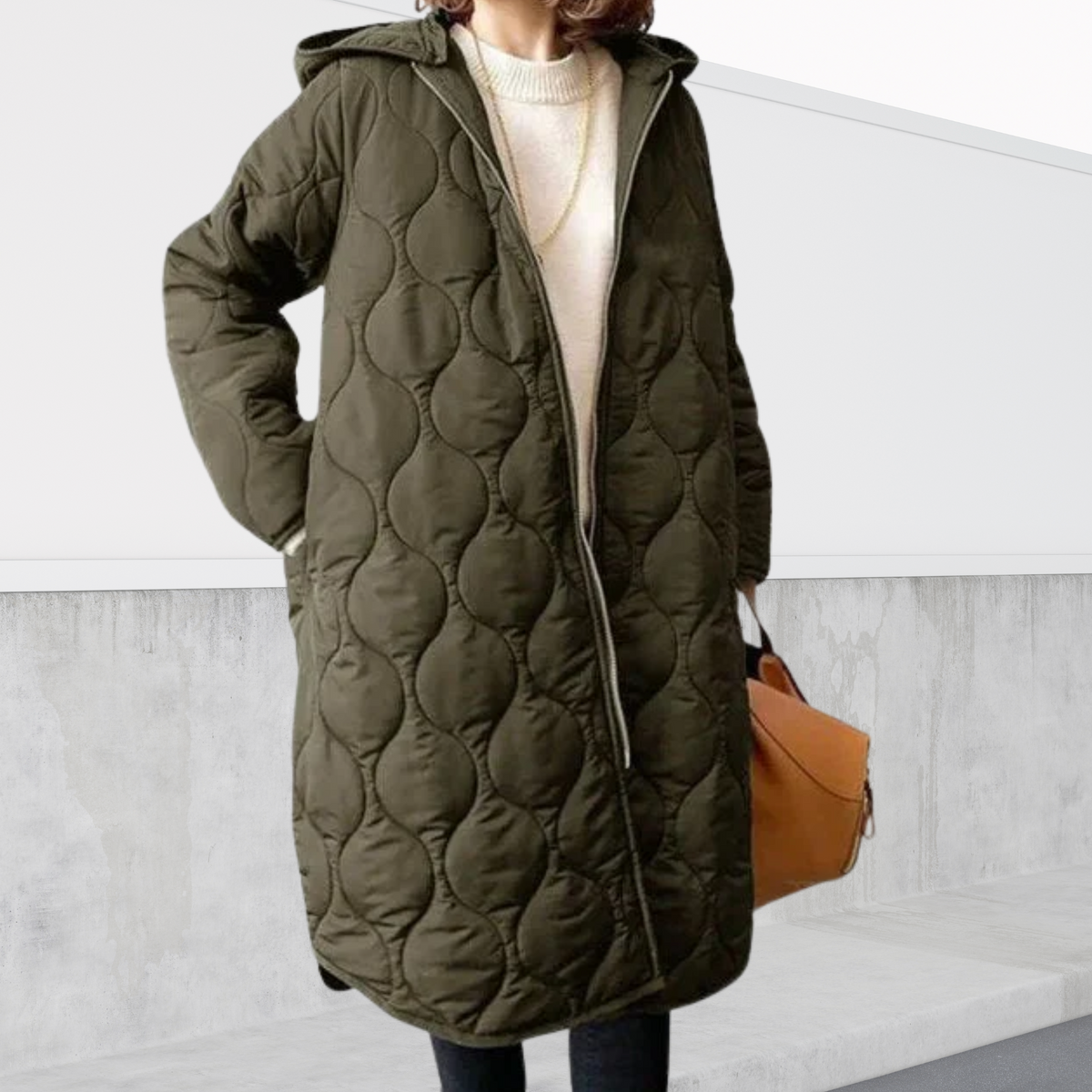Hooded Zip Front Quilted Longline Coat 3