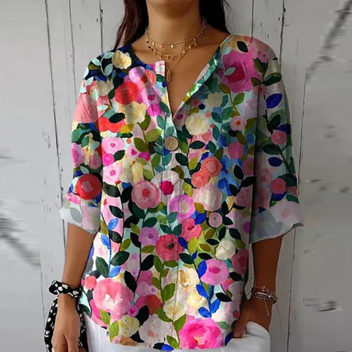Floral Print V-Neck Half Sleeve Blouse 6