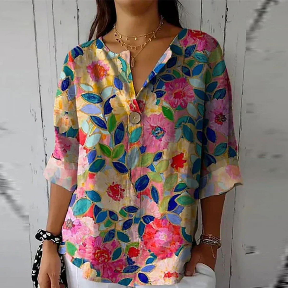 Floral Print V-Neck Half Sleeve Blouse 5