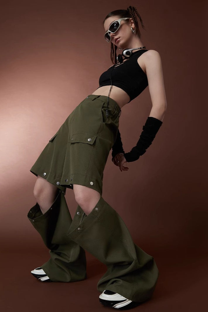High Waist Convertible Multi-Pocket Cargo Straight Pants