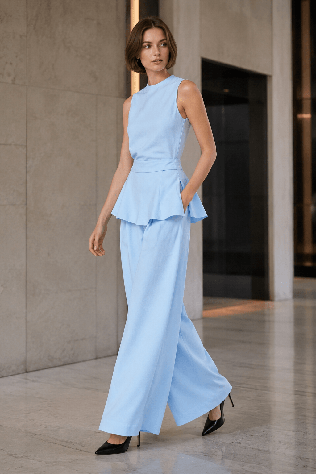 Sleeveless Minimalist Two Piece Work Set