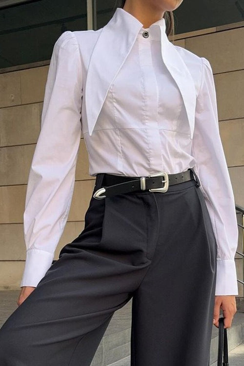 Unique Collared Button Front Blouse
