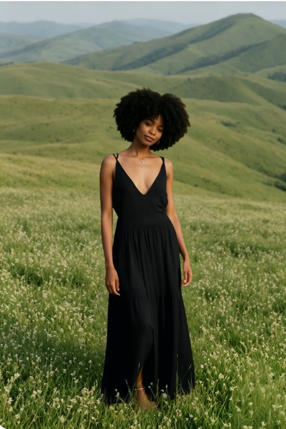 V-Neck Spaghetti Strap Drop Waist Tiered Maxi Dress 2
