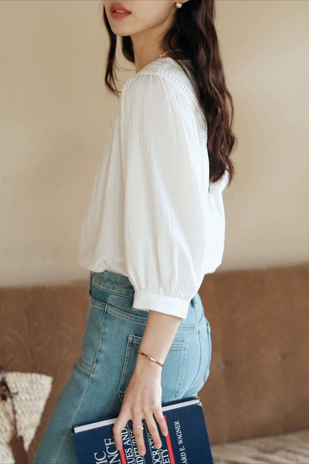 Relaxed Lace Trim Blouse
