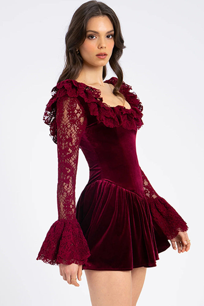 Velvet Bell Sleeve Bodycon Mini Dress - View 4