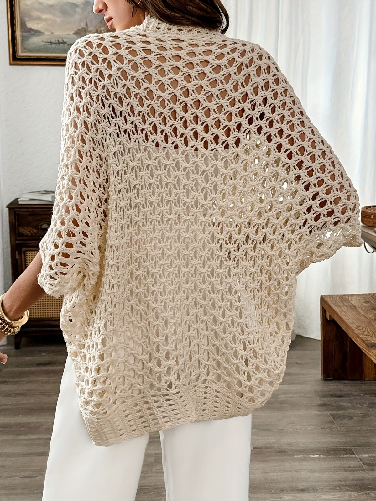 Open Front Crochet Knit Drape Cardigan 4