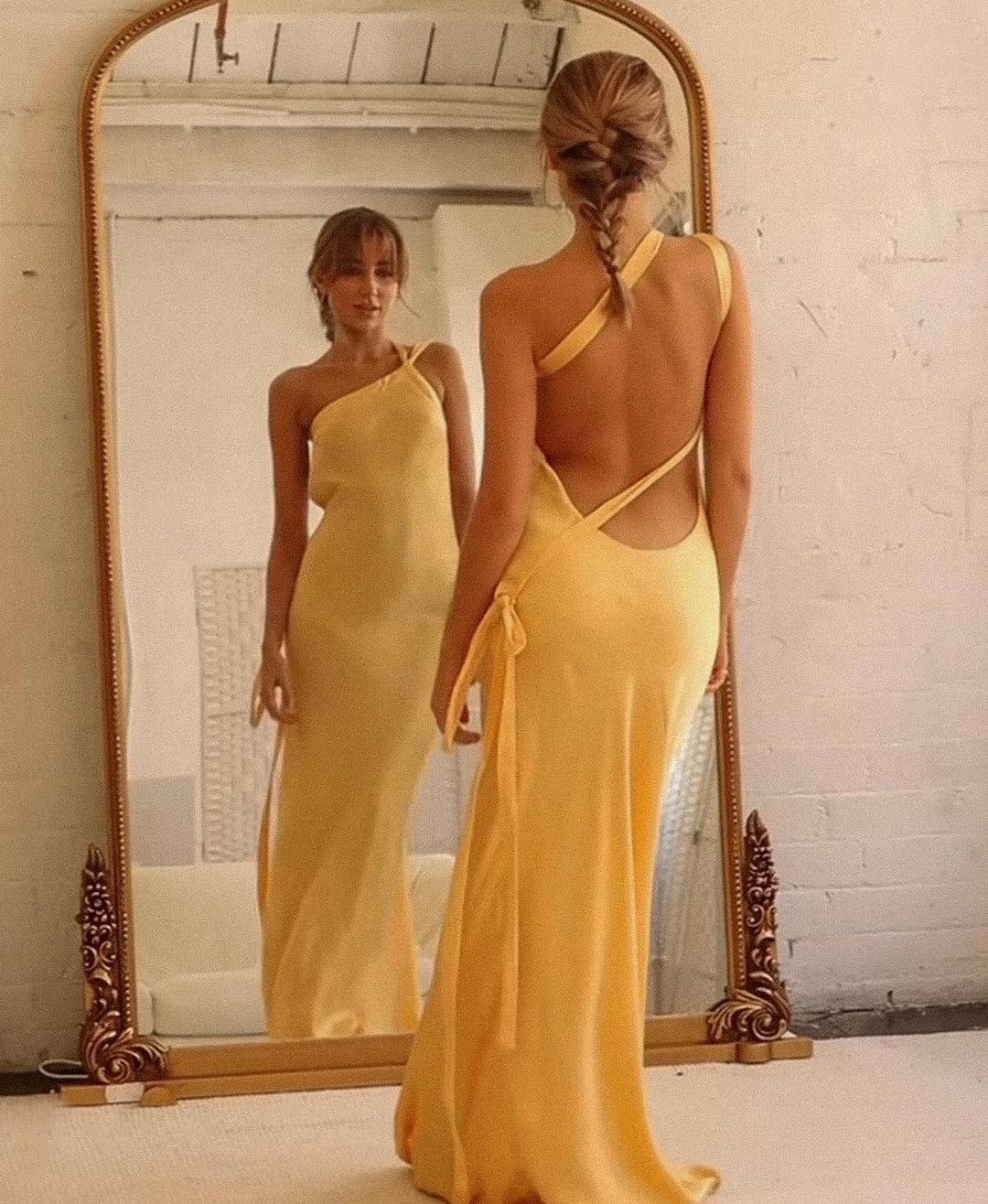 Moonlit Soiree Satin Asymmetrical One Shoulder Maxi Dress - View 3