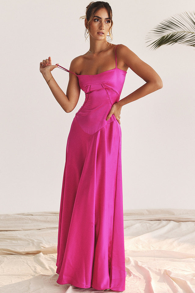 Anabella Black Lace Up Maxi Dress in Fuchsia - View 14