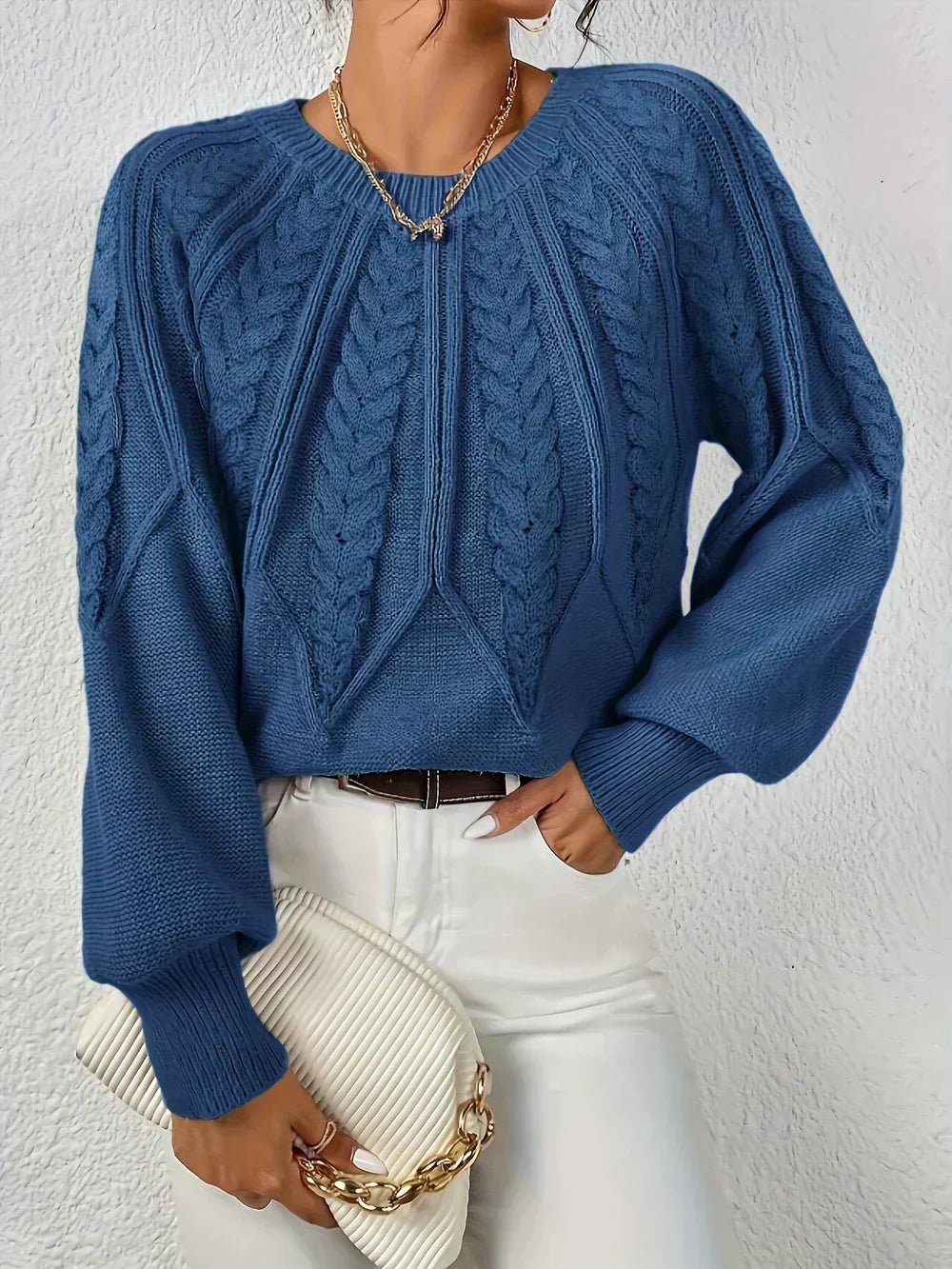 Crew Neck Cable Knit Sweater 5