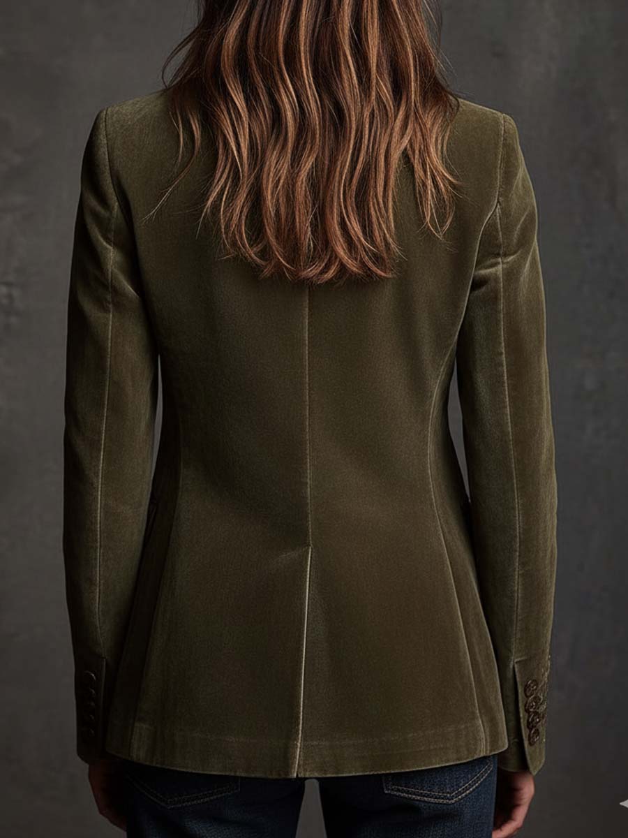 Embroidered Floral Velvet Single Button Blazer 7