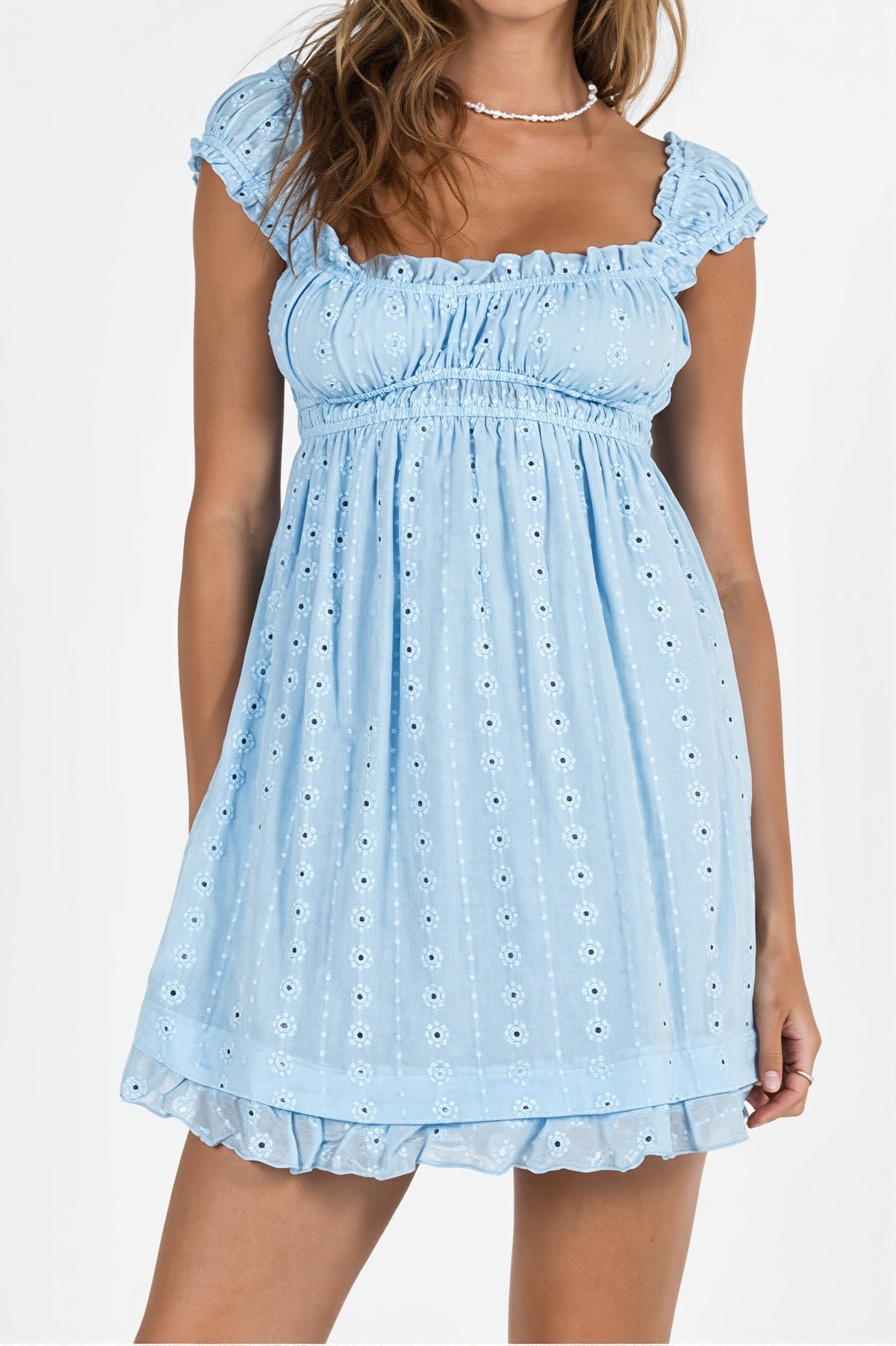 Solid Embroidered Lace Cami Mini Dress - View 3