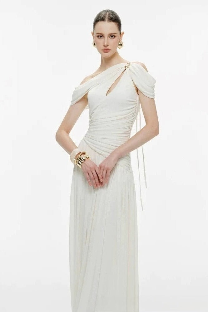 One Shoulder Cut Out Ruched Draped Maxi Prom Gown - View 2
