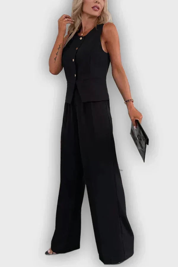 Sleeveless Button Vest and Wide Leg Pants Two Piece Set 6