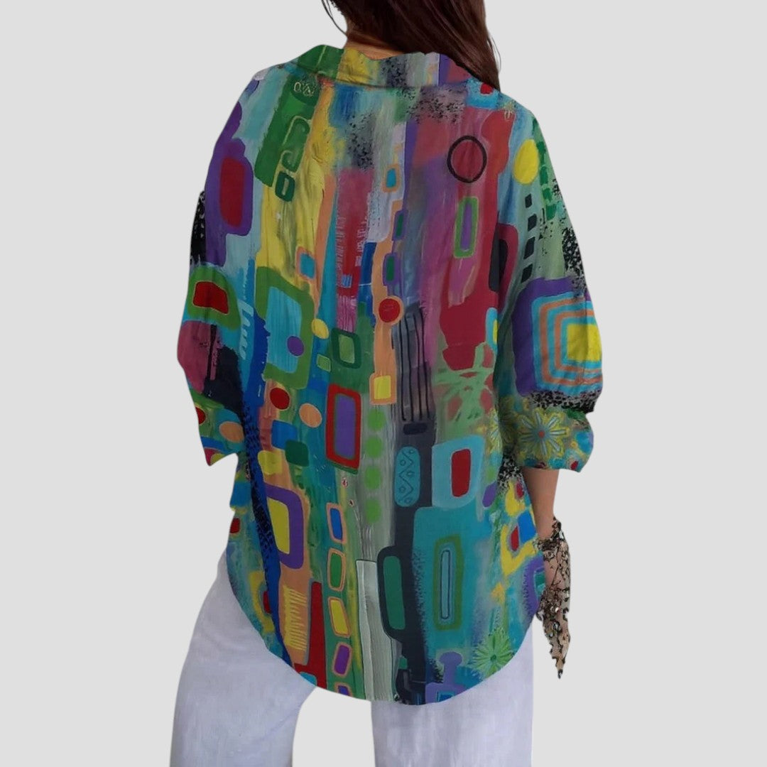Abstract Print Long Sleeve Button Front Shirt 2