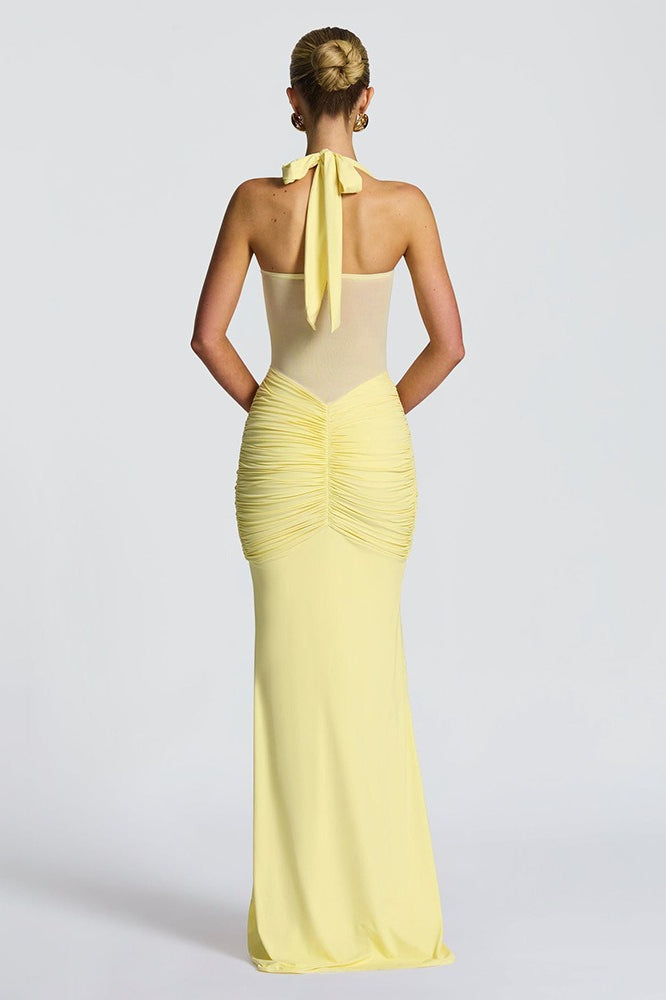 Halter Neck Twist Front Sheer Waist Mermaid Gown - View 3