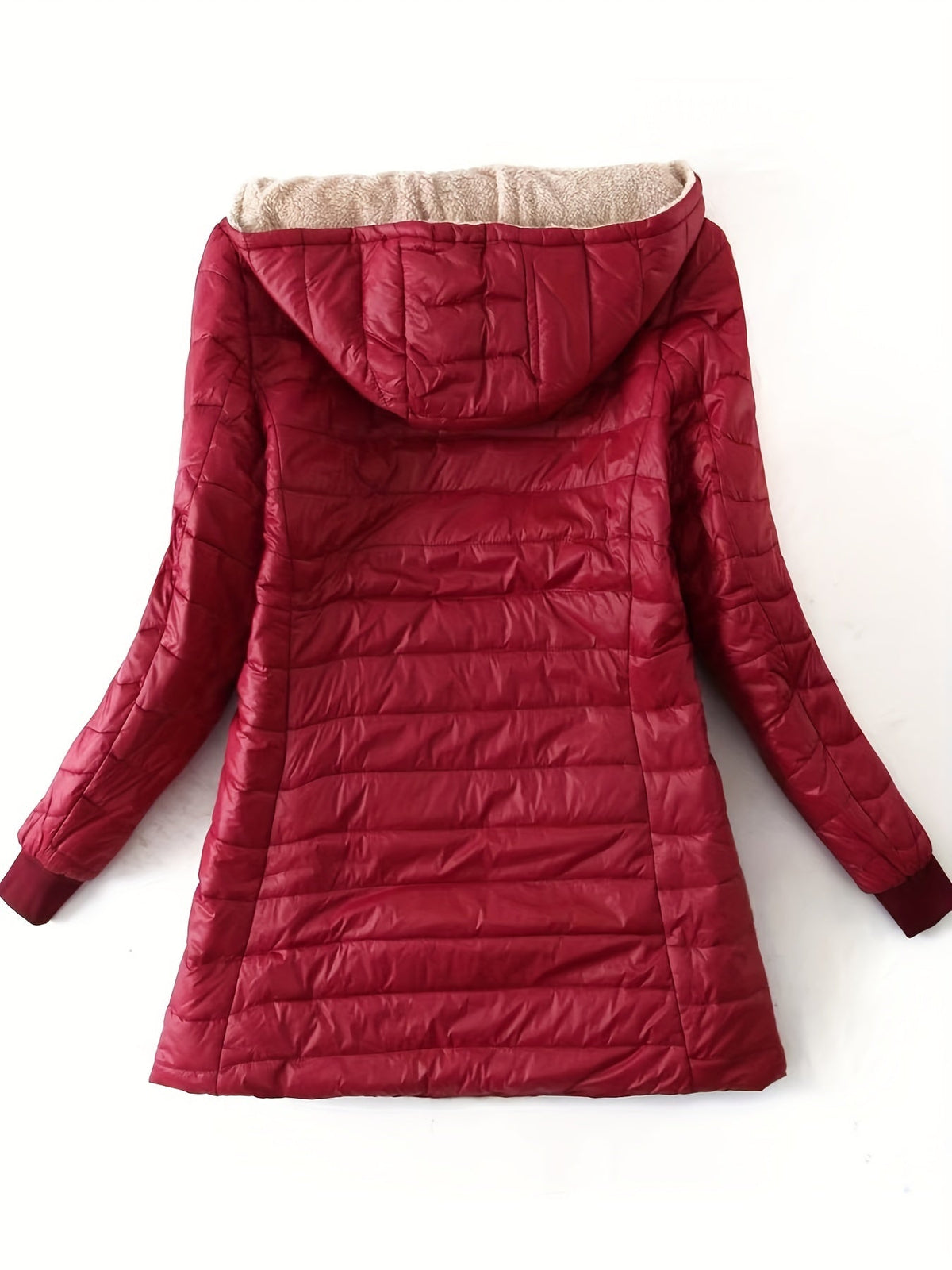 Hooded Fleece Lined Zip Front Longline Puffer Jacket 5
