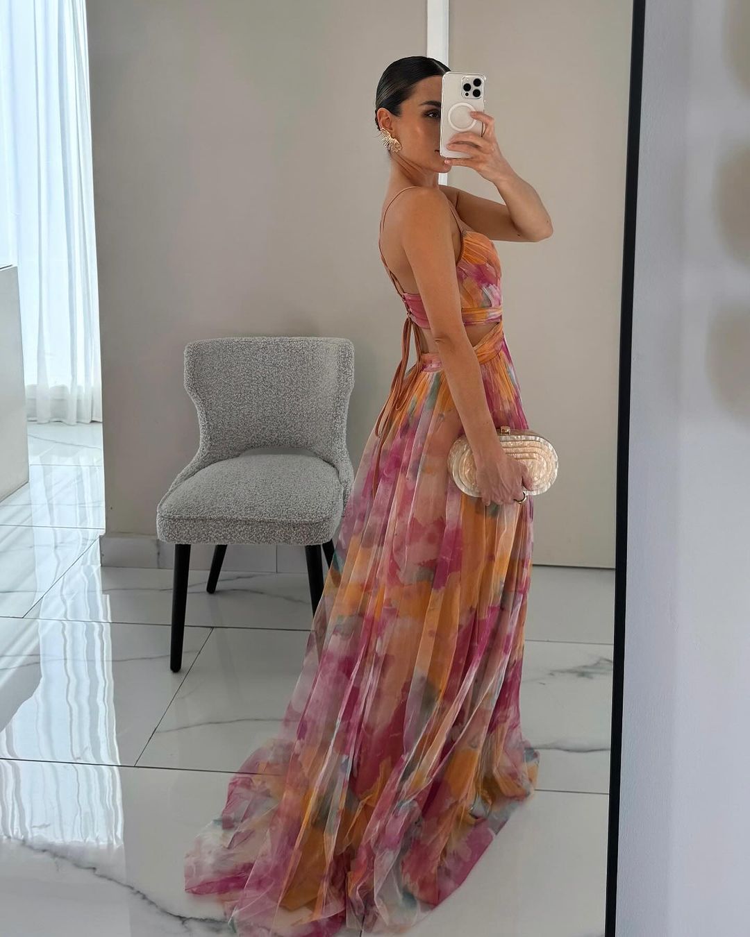 Watercolor Floral Print V-Neck Spaghetti Strap Flowy Maxi Dress 5
