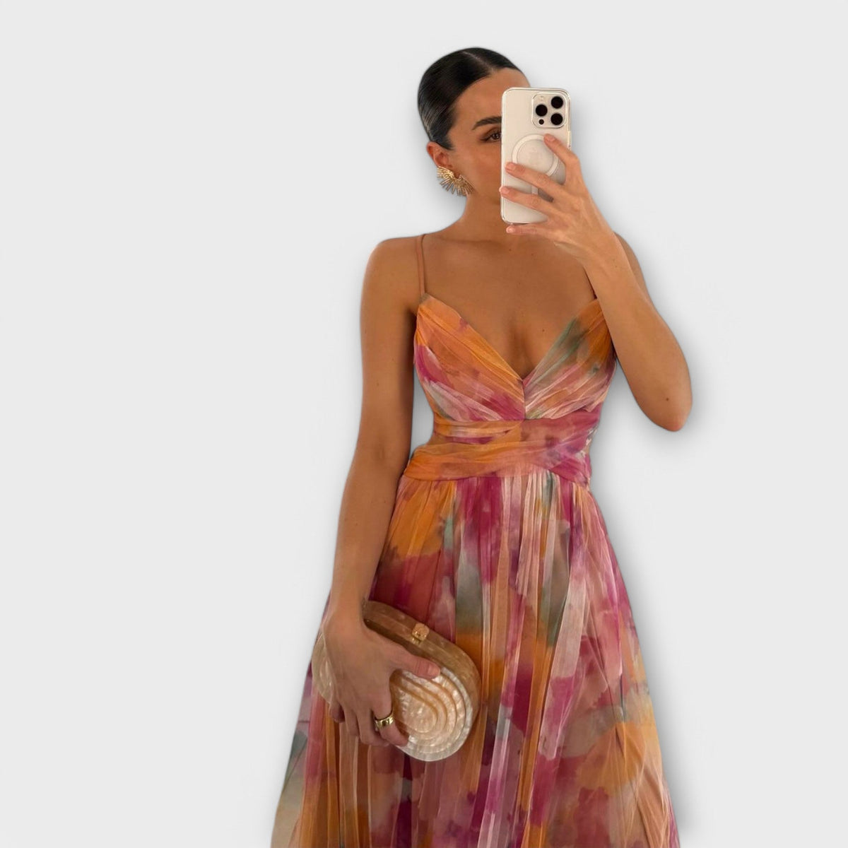 Strapless Sweetheart Floral Print High Split Tulle Maxi Gown 3