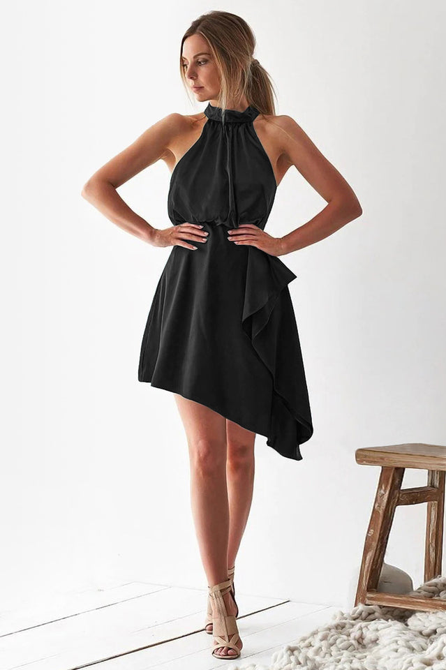 Halter Neck Sleeveless Asymmetric Handkerchief Hem Midi Dress 45