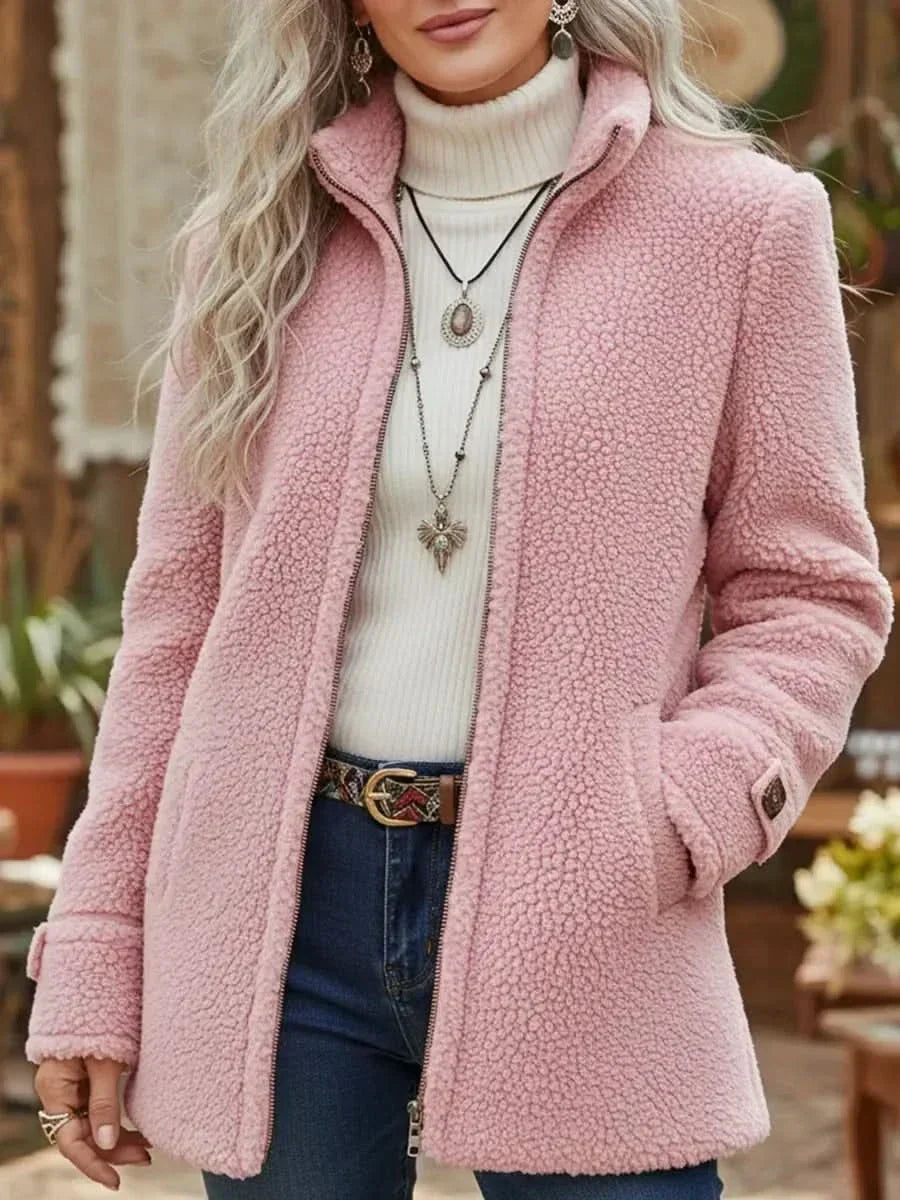 Sherpa Fleece Zip Front Stand Collar Jacket