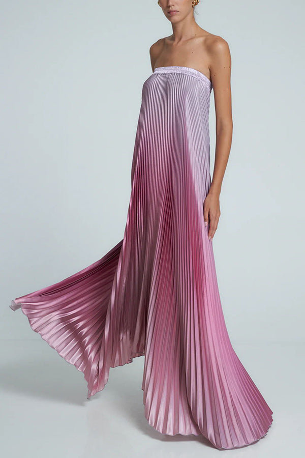 Gorgeous Styling Satin Pleated Elastic Bust Strapless Maxi Dress - View 9