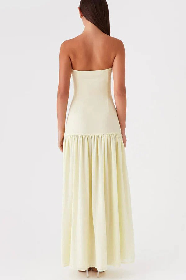 Lizzy Strapless Semi Sheer Patchwork Chiffon Maxi Dress - View 19