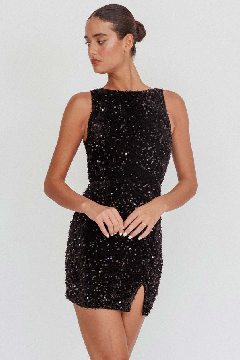 Sequin High Neck Sleeveless Bodycon Mini Party Dress - View 4