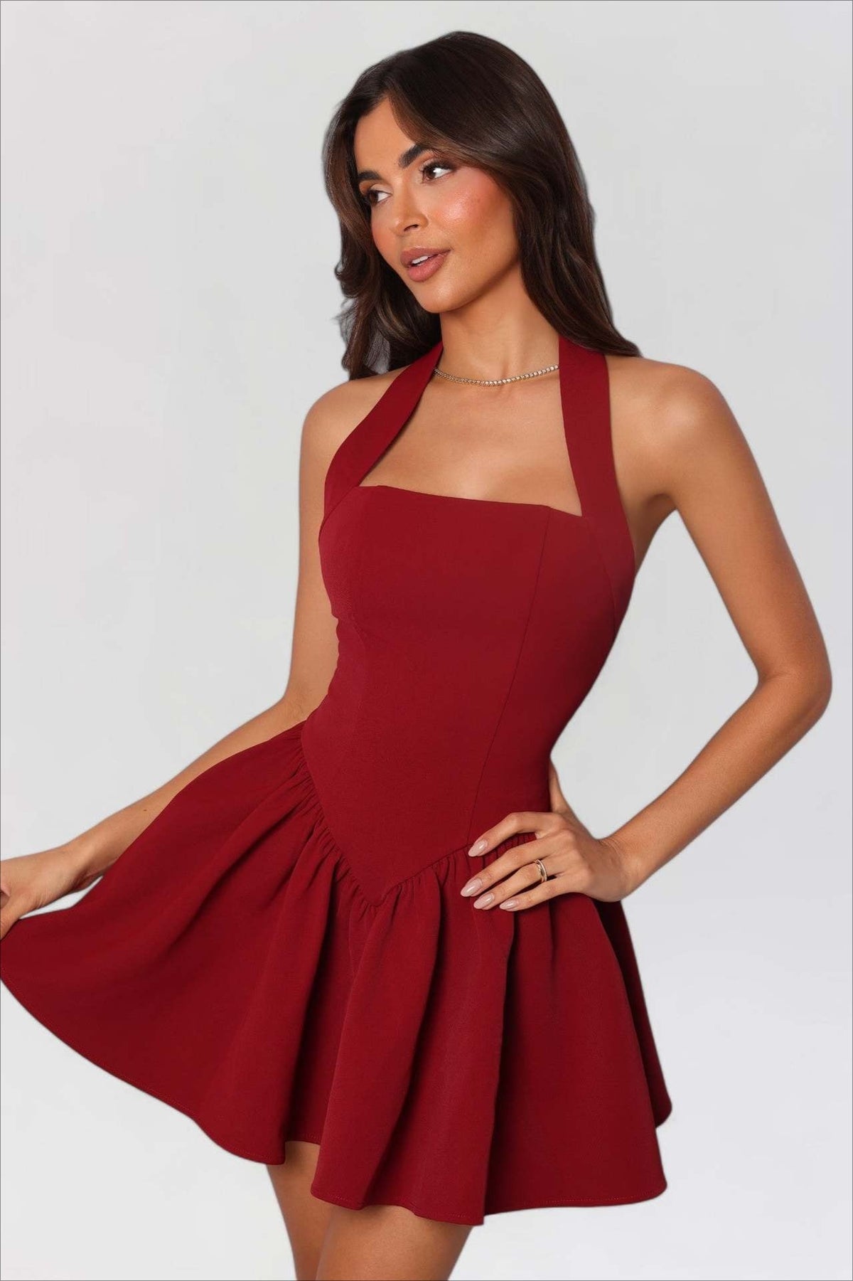 Satin Cowl Neck Long Sleeve Slip Midi Dress - View 4