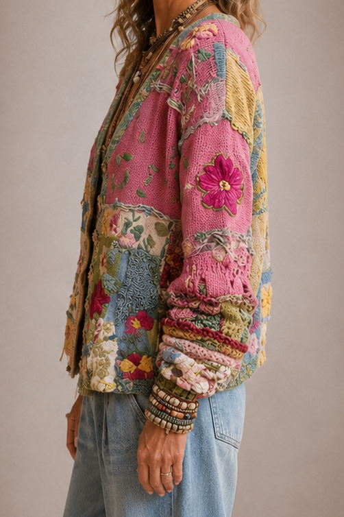 Floral Patchwork Boho Knit Cardigan 3