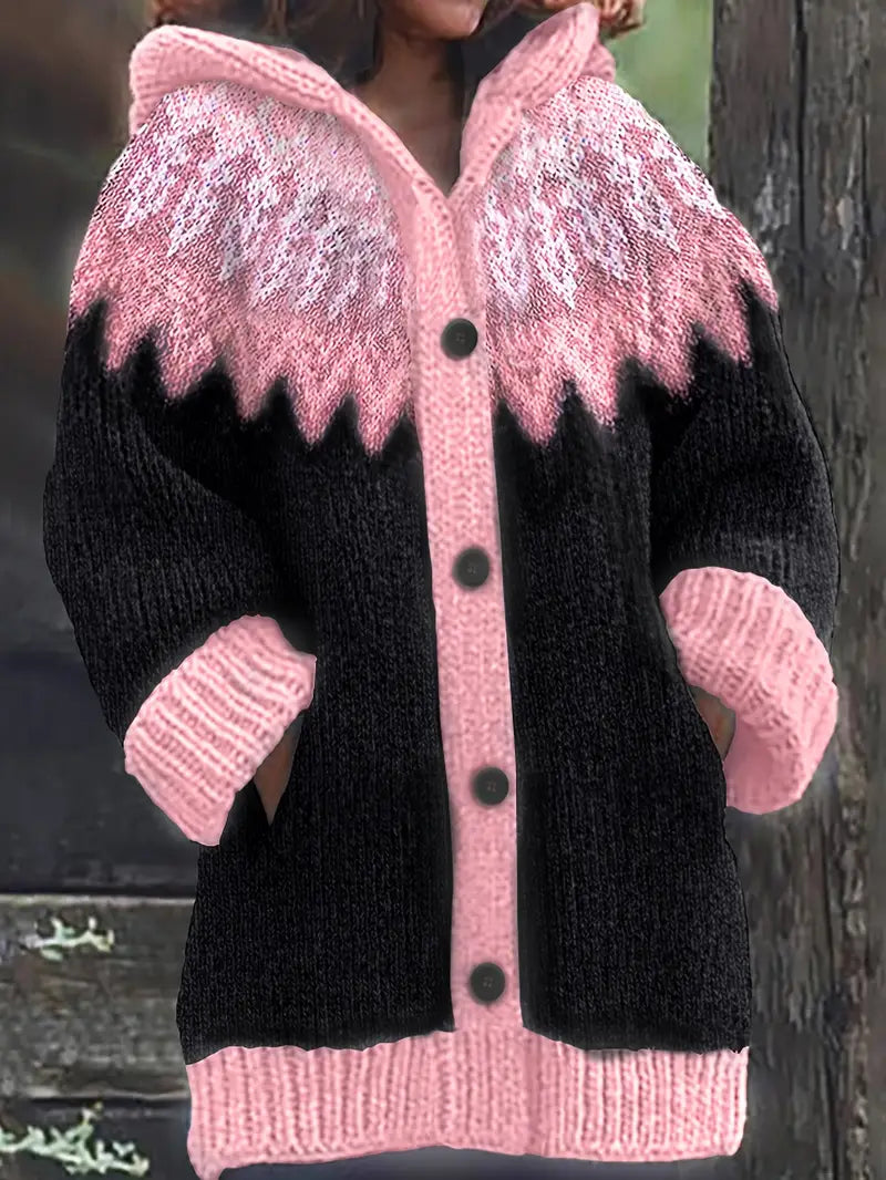 Hooded Button Front Fair Isle Knit Longline Cardigan 6