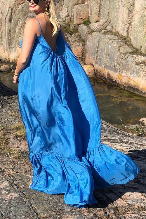 Spaghetti Strap V-Neck Tiered Ruffle Hem Maxi Dress - View 16
