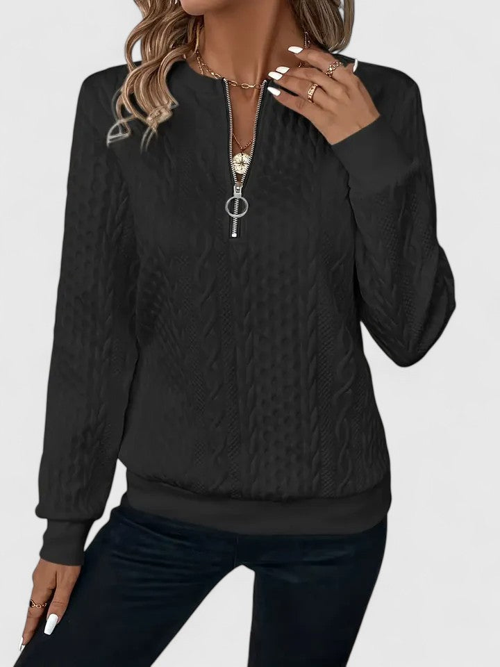 Quarter Zip Cable Knit Textured Sweatshirt 3