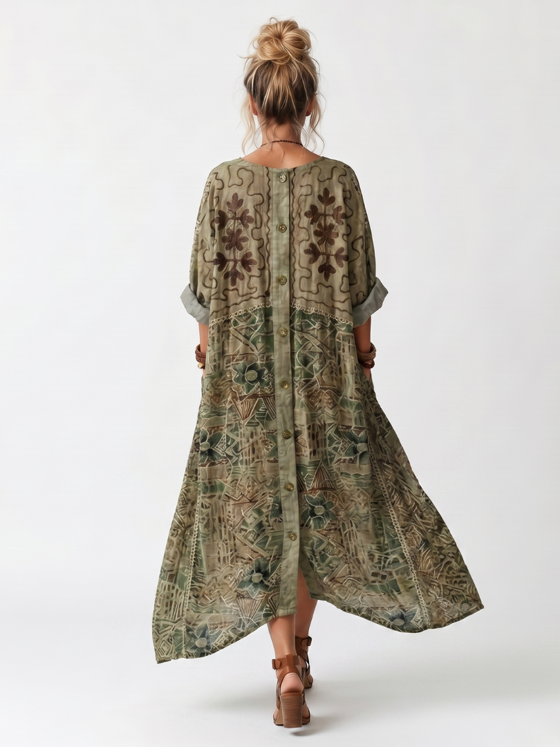 Aztec Print V-Neck Button Front Pocket Maxi Dress 4