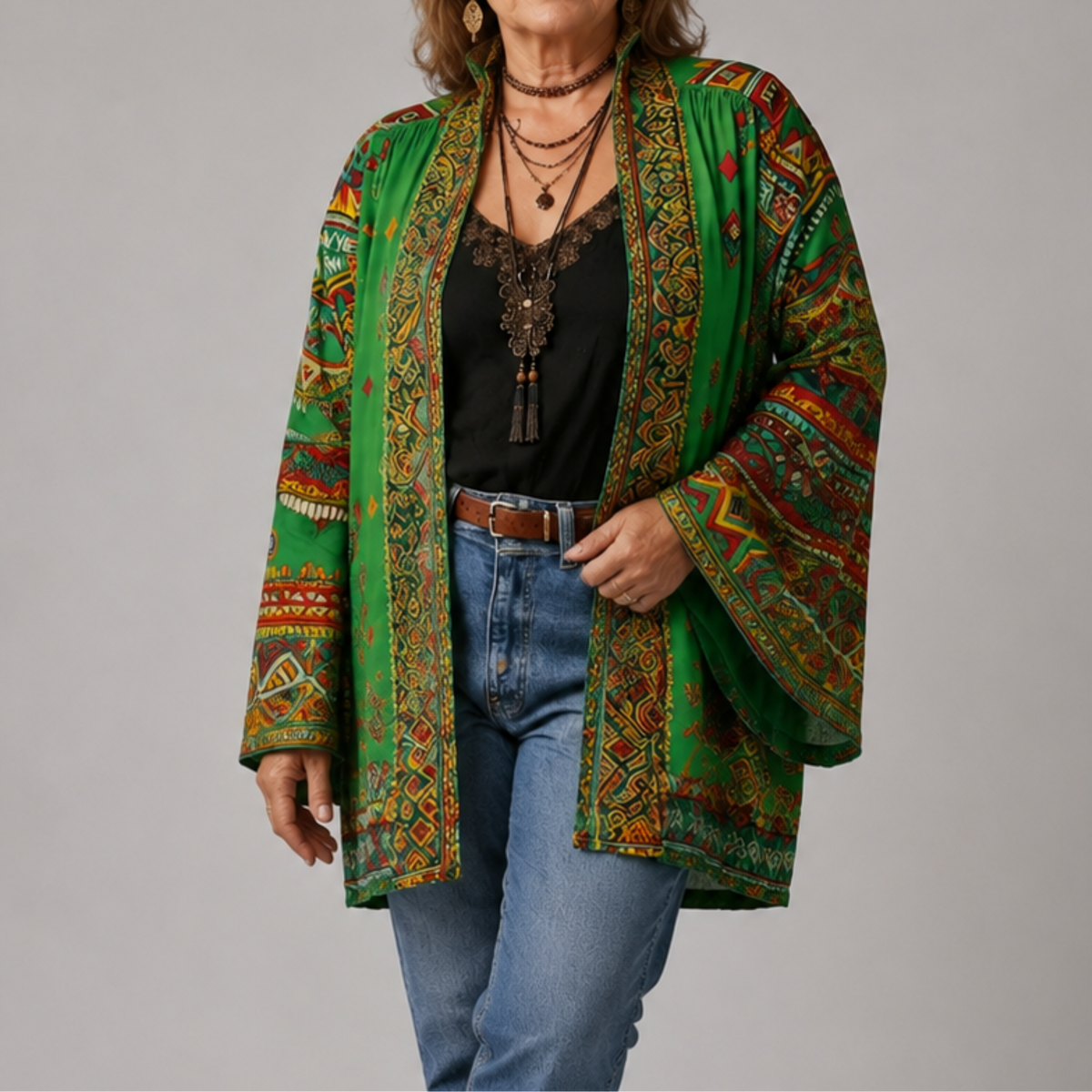 Paisley Print Velvet Open Front Kimono Jacket 3