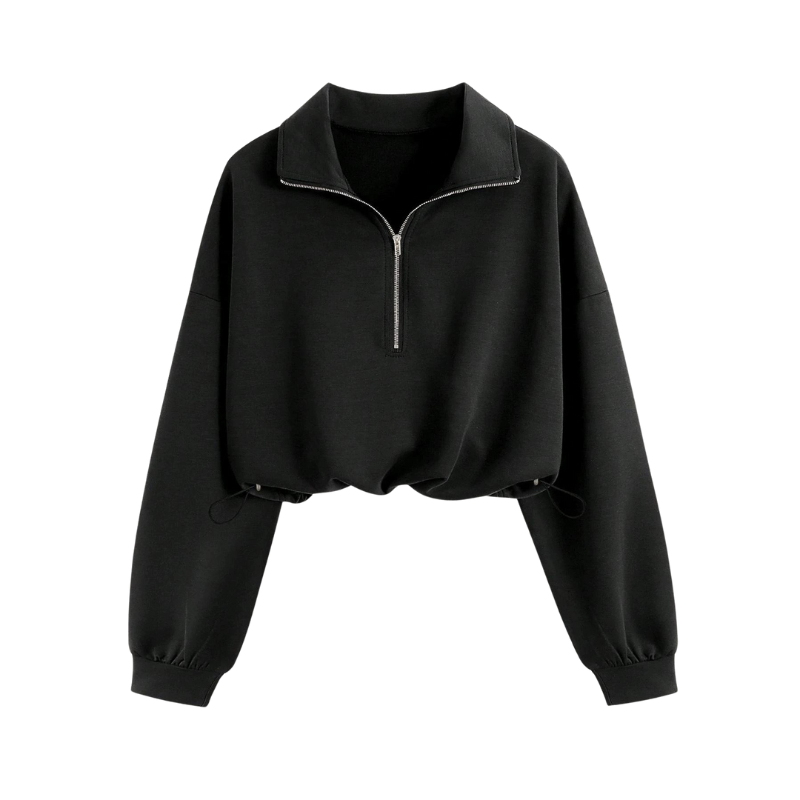 Quarter Zip Collared Drawstring Cropped Sweatshirt 4
