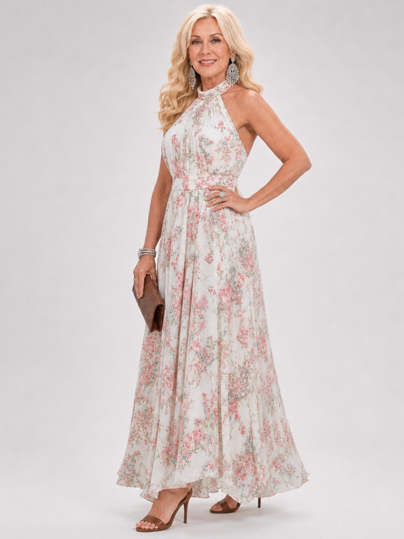 Floral Halter Neck Sleeveless Maxi Dress 4