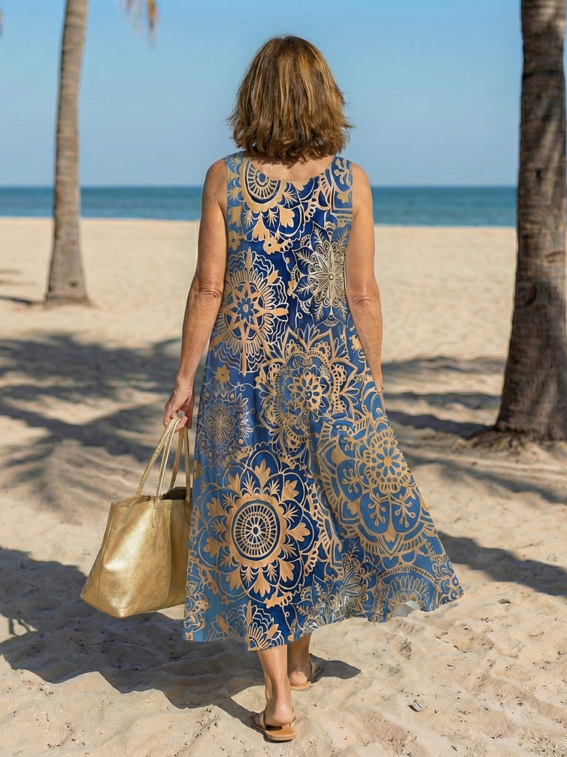 Round Neck Sleeveless Mandala Print Maxi Dress 4