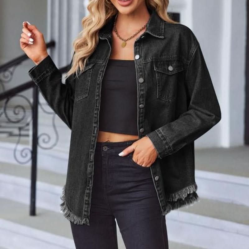 Button Front Frayed Hem Longline Denim Jacket 4