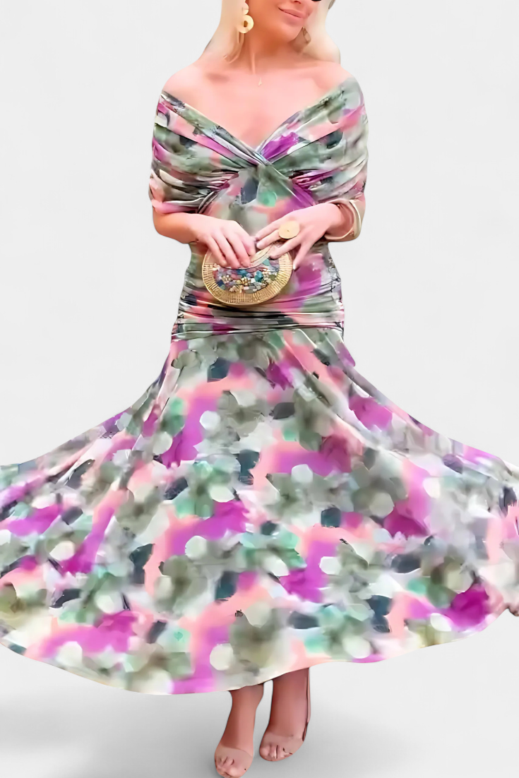 Floral Print V-Neck Long Sleeve Midi Dress 18