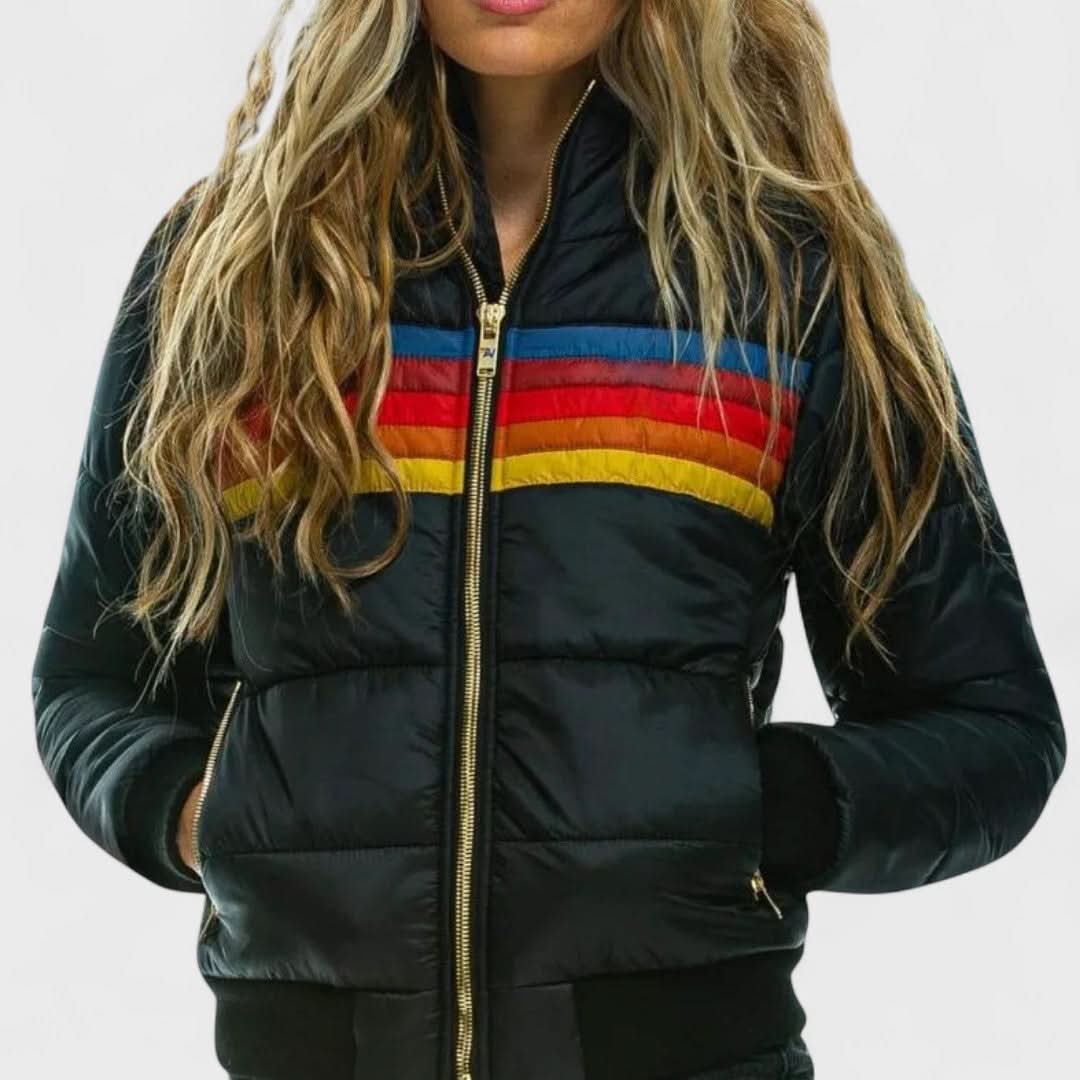 Striped Hooded Zip Front Puffer Jacket 7