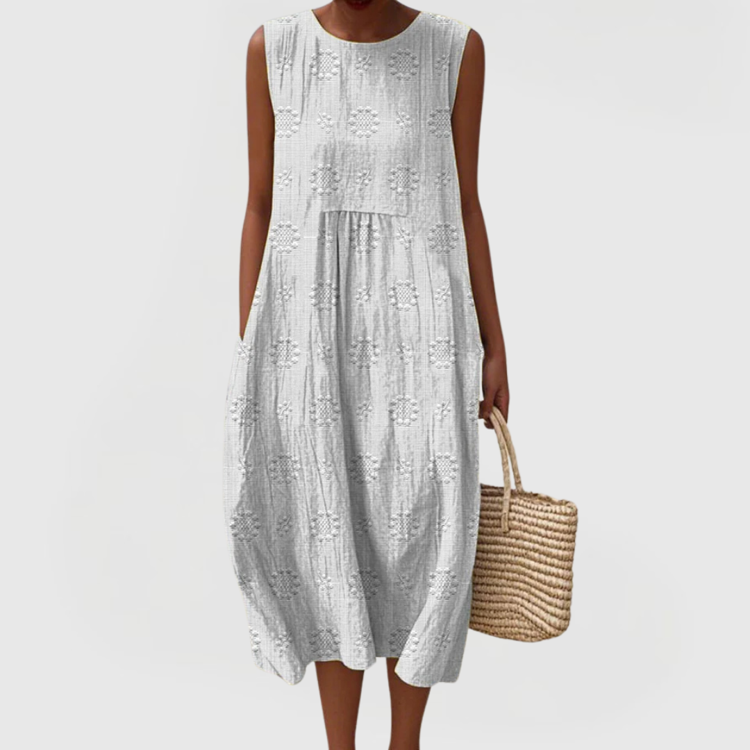 Floral Jacquard Textured Sleeveless Pocket Midi Dress 3