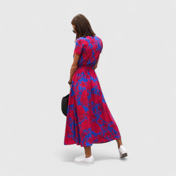 Floral Print Short Sleeve Belted Maxi Dress 2