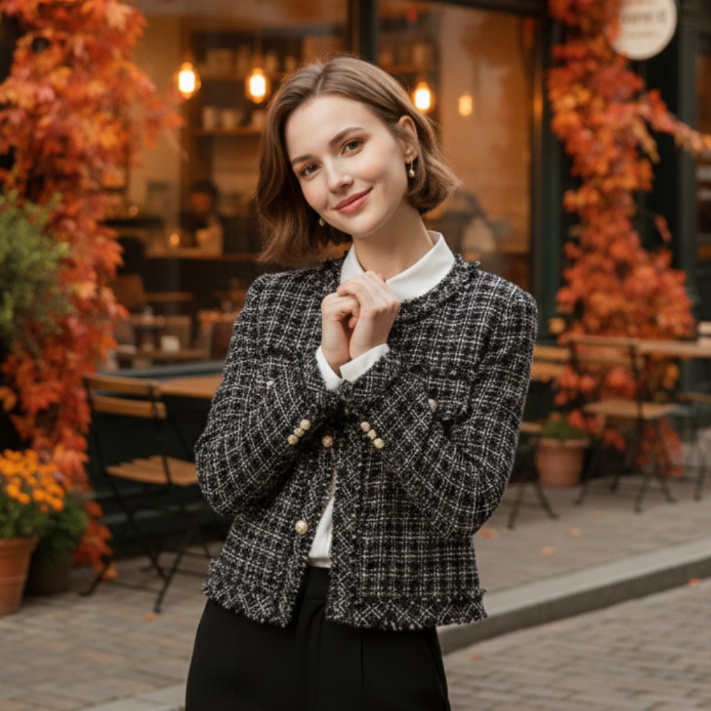 Tweed Check Round Neck Button Front Cropped Jacket 8